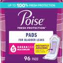 Poise Incontinence & Postpartum Pads for Bladder Leaks, 5 Drop Moderate Absorbency, Regular Length, 132 Count