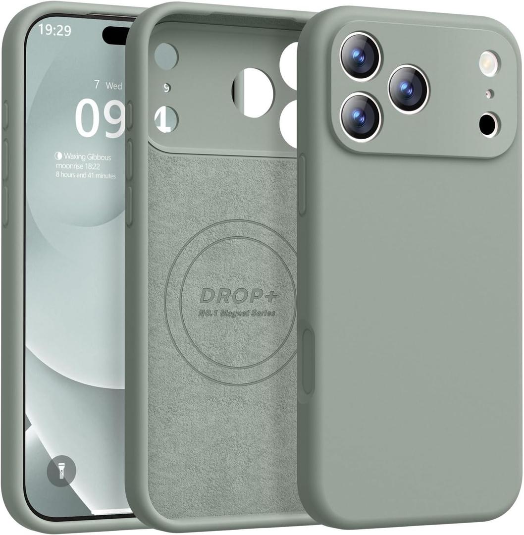 Magnetic for iPhone 17 Pro Case [Compatible with Magsafe] [Premium Silicone Satin-Smooth Touch] Slim Shockproof Anti-Scratch Microfiber Lining Case, 6.3 inch, Calke Green