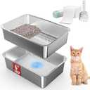 19.7''x13.8''x6'' Stainless Steel Sifting Litter Box for Pine Pellets, Stainless Steel Litter Box for Sifter Litter Pan System, Metal Litter Tray with Pee Pad and Scoop, Odor Control, Easy Cleaning