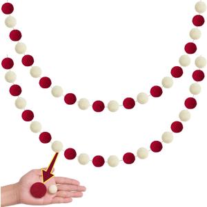 XmasExp Pom Pom Garland Decorations - Large Red Felt Ball Garland for Mantle, Indoor Home Decor, Christmas Tree Ornaments, Kids Room and Party Hanging Decor,13 Ft. (Red, 1.57")