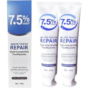 2 x [2 Pack] 7.5% nHAP Hydroxyapatite Toothpaste for Enamel Protection, Gentle Mint Toothpaste for Sensitive Teeth, Fluoride Free, Whitening & Fresh Breath (120g x 2)