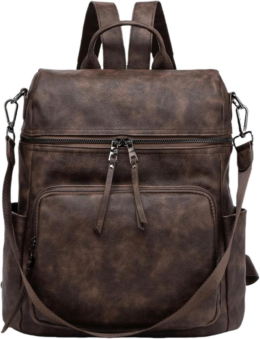 Anti-Theft Backpack Purse for Women, Convertible 3-in-1 Vegan Leather Backpack with Hidden Zipper, Adjustable Shoulder & Crossbody Bag for Travel and Daily Commute (B Two Toned Coffee)