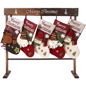 Wooden Christmas Stocking Holder Stand with 5 Hooks, 39.4 x 37.4 Inches Heavy Duty Freestanding Christmas Stocking Hanger Display for Floor Home Living Room Farmhouse