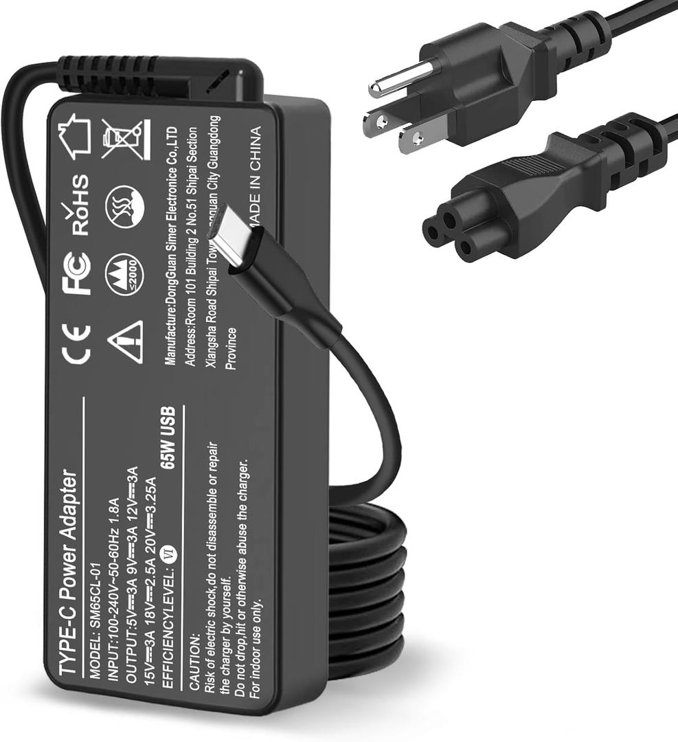 Universal USB C 65W 45W Laptop Charger Replacement for Lenovo Thinkpad/Yoga Chromebook ThinkPad T480 T490 T580 ADLX65YDC2A ADLX65YLC2D ADLX65YDC3A
