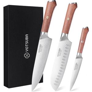 YOTSUBA Kitchen Knives Set, 3 Piece Chef Knife Set, Sharp High Carbon Stainless Steel Forged Blade Professional Kitchen Knife Set with Ergonomic Handle, Chef Knives Set for kitchen with Gift Box
