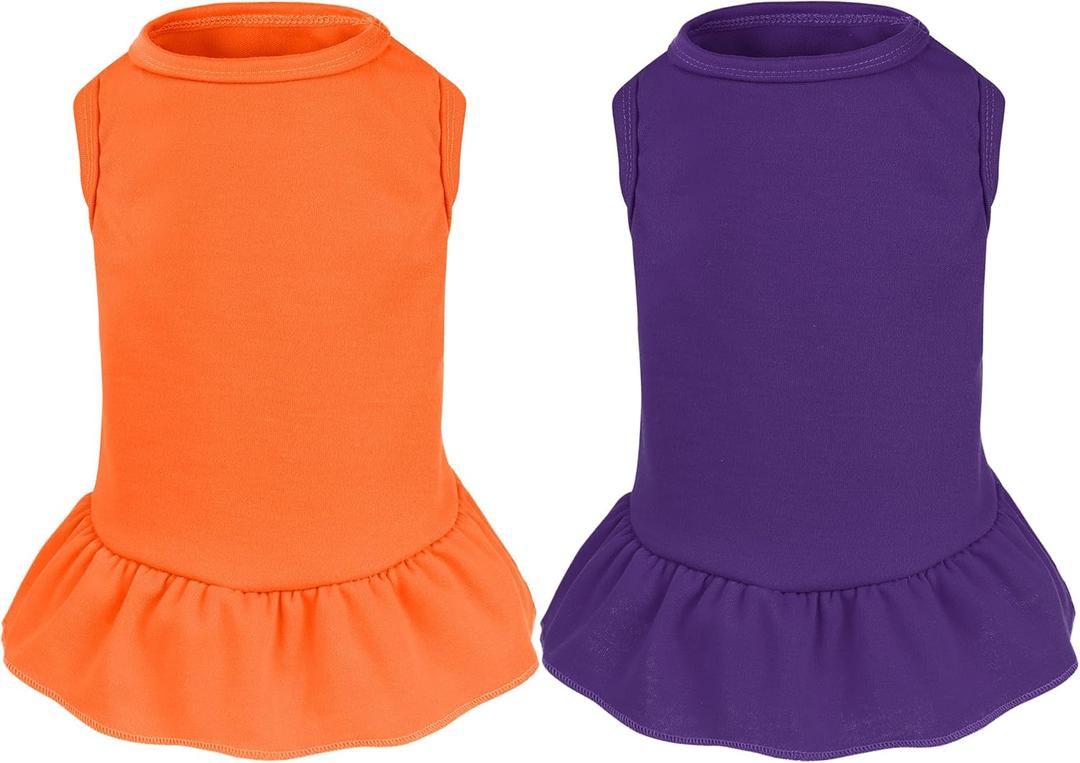 2 Pcs Dog Dresses Cat Skirt Solid Color Dog Clothes Summer Sleeveless Puppy Girl Clothes for Small Pet Dogs Cats (Purple, Orange, Medium)