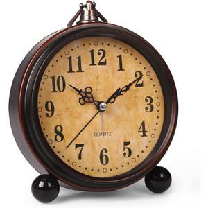 Battery Alarm Clock,Night Light,Vintage Hangable Super Silent Non Ticking Analog Table Clock for Bedroom Bedside, Desk,Shelf (Arabic- Latte)