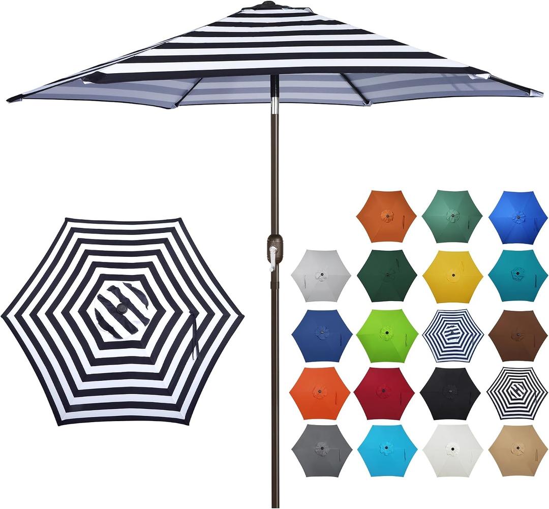 Blissun 7.5 ft Patio Umbrella, Yard Umbrella, Outdoor Market Umbrella with Push Button Tilt Crank (Black&White)