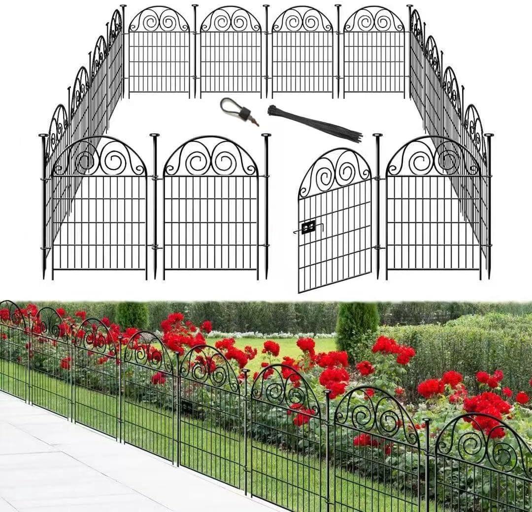 Getlay Tall Garden Fence Animal Barrier with Gate, 32 in(H) 16 Panels Garden Fences and Borders for Dogs, Dog Fence Outdoor for Yard, Total Length 35 Ft Metal Temporary Fencing Patented