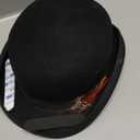 Mens Bowler Hat 100% Wool Black Womens Derby Hats with Feather Costume Hats Short Brim Felt Fedora Hat Dress Up