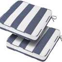 BLSTISCEN 18"x18"x3" Outdoor Square Corner Chair Cushions with Ties Set of 2, Water&Fade Resistant Thick Seat Cushion Pads for Garden Patio Dining Porch Furniture - Navy White Striped