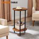 Round Side Table Set of 2, 2-Tier End Table, Small Round Nightstands with Storage, Modern Accent/Bedside Table for Living Room, Bedroom-Brown