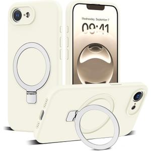 Designed for iPhone 16e Case with Magnetic Invisible Stand Compatible with Mag-Safe Military Drop Tested Shockproof Silicone Phone Cases for Women Men 6.1'', White