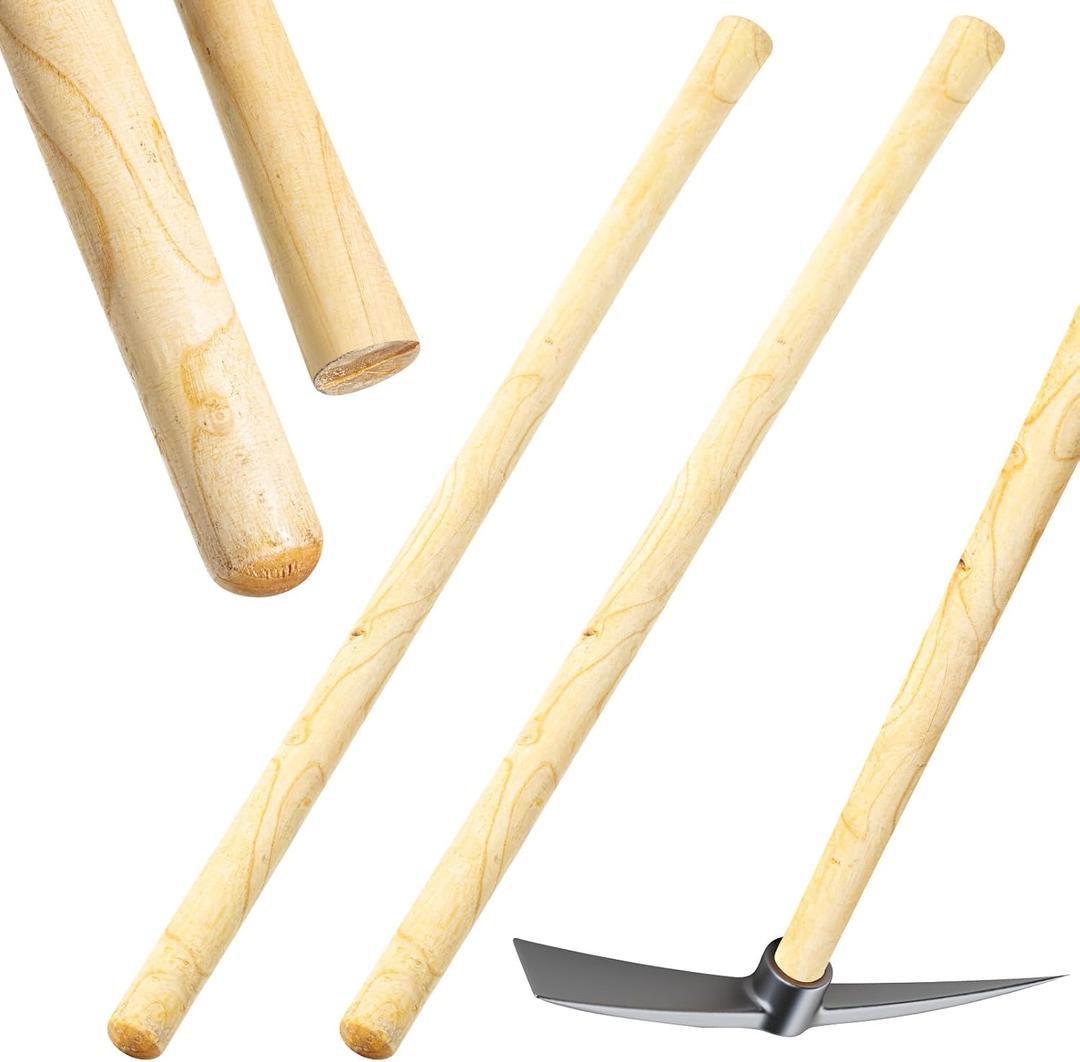 Lasnten 2 Pcs Solid Wood Replacement Handle for Round Eye Hoe 54 Inches/ 137 cm Grub Hoe Handle for Garden Shovel Tool Digging Spading Fork Rake Gardening Weeding, natural