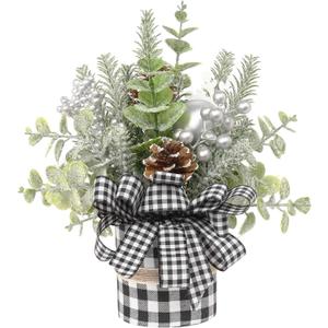 JIALEIXI Small Buffalo Check Plaid Christmas Tree, Artificial Mini Tabletop Christmas Tree Decorations, for Winter Home Hliday Party Xmas Decor - Black/White.