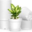 SwinDuck 20 Pack 6 Inch Plant Pots with Drainage and Saucers, White Plastic Flower Pots for Indoor and Outdoor Plants, Stackable Nursery Planters for Houseplants and Herbs, White