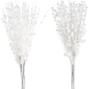 24-Pack Christmas Tree Picks Ornaments, Artificial Glitter Berry Stem Glittery Twigs Ornaments for Christmas Tree Decorations, Small Vase, Holiday, Wedding, Party Decorations (White)