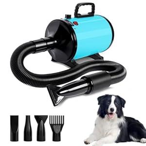 IVY&LANE Dog Hair Dryer for Pet Grooming, High Velocity Dog Dryer Force Blower with 4 Nozzles, Adjustable Speed and Temperature Control Dogs Blow Dryer, Noise Reduction, Blue