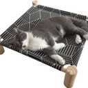 Pozico Cat/Dog Bed Hammock Cat Bed, Wooden Dog Elevated Indoor Outdoor Beds, Raised Cat Cots Furniture Pet Bed Puppy Bed Portable Breathable Mesh Cat Beds for Small Animals-Black Diamond