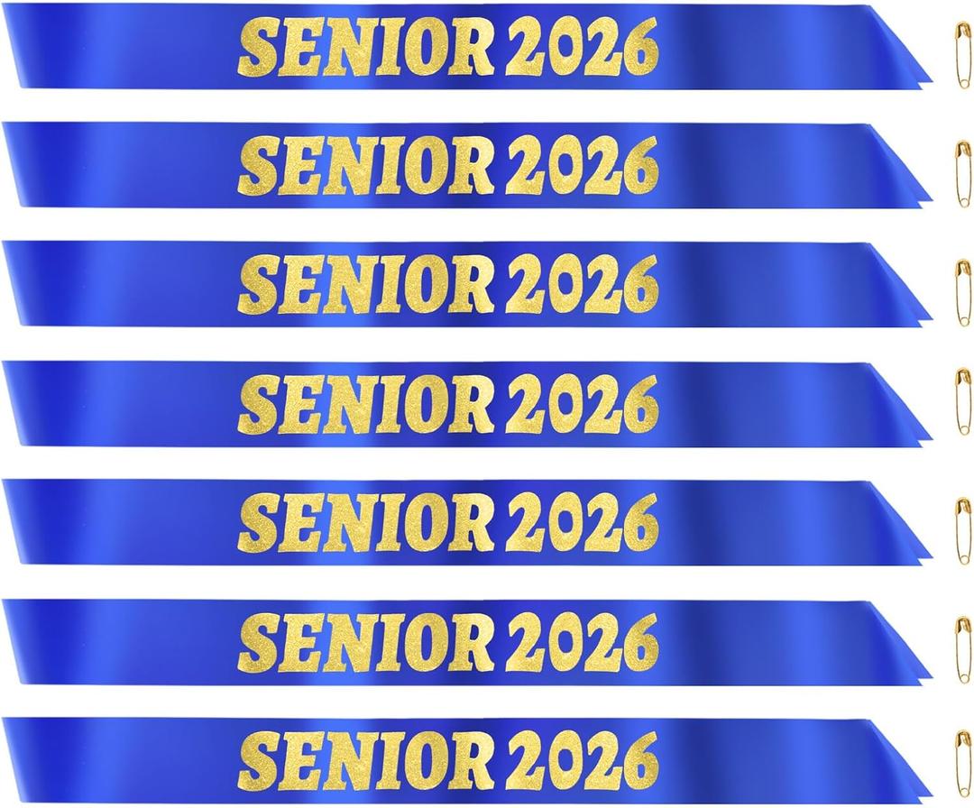 4 x 7 Pcs Senior Sashes 2026 Set, Blue Senior Satin Sash with Gold Letters for Class of 2026 Graduation Party Decorations Supplies Favors, Senior Sashes Class of 2026, Graduation Sash 2026