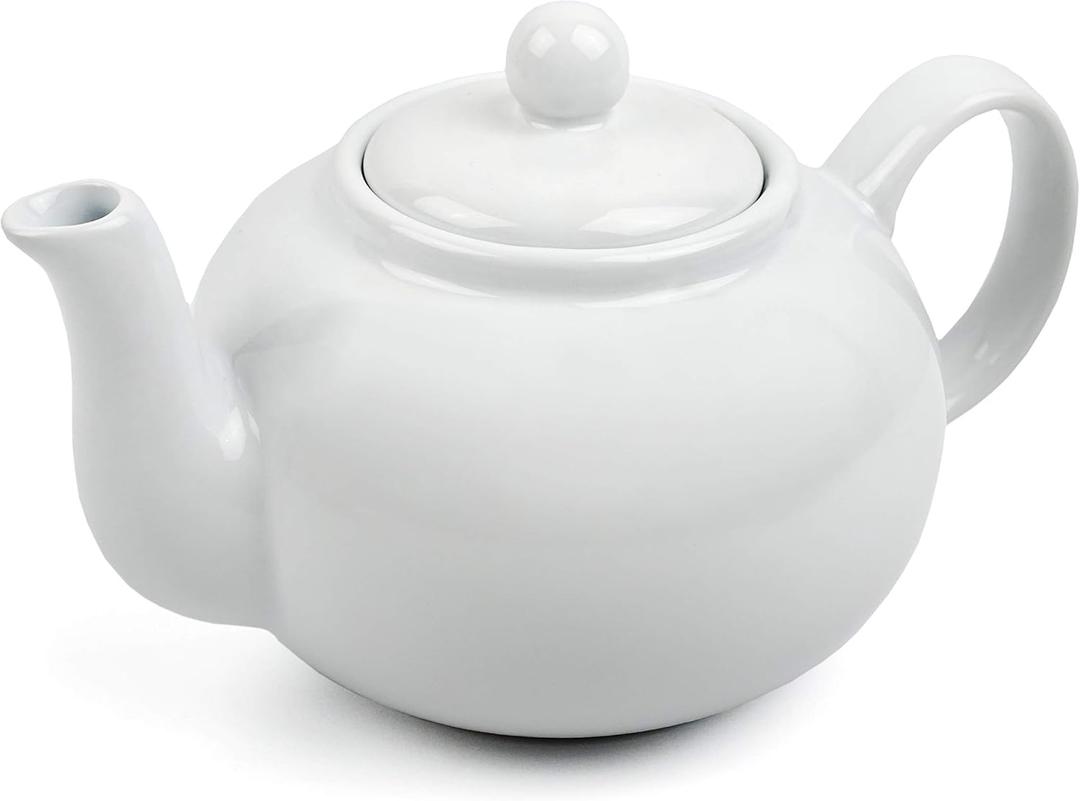 RSVP International Stoneware Teapot Collection, Microwave and Dishwasher Safe, 16 oz, White