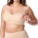 Motherhood Maternity Womens Comfort Nursing Bra with Removable Pads, Wirefree and Seamfree, Breastfeeding Friendly, Essential Nude, Medium