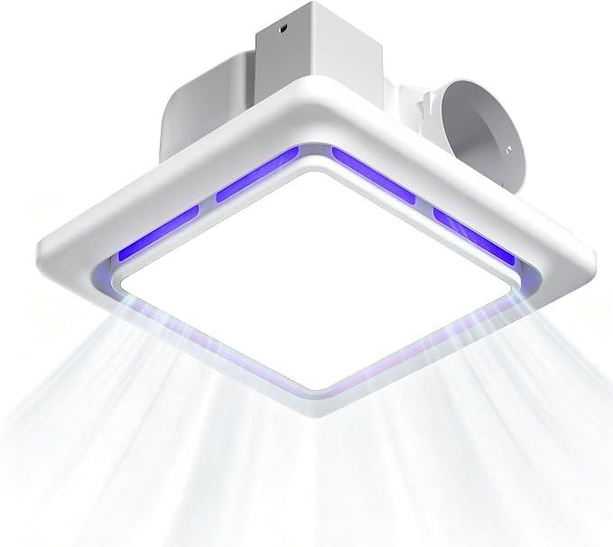BSEED 14" Bathroom Exhaust Fan with 6500K LED Light, 120 CFM 1.0 Sone Ultra Quiet Ceiling Ventilation Fan, Energy Saving Household Bath Vent Fan, 11''x11'' Mount-FCC Certified