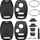 2 Pack Key Fob Shell Case Replacement for Honda Civic LX Accord Crosstour Coupe CR-V CR-Z Pilot Fit Insight Ridgeline Odyssey 2005-2017 3 Button Keyless Entry Remote Key Pad Cover - NO Cutting Require