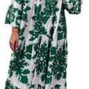 evepes Summer Maxi Dresses for Women Boho Ruffle 3/4 Sleeve V Neck Flowy Long Dress Tiered Casual Beach Dress with Pockets (White, L)