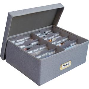 Linen Photo Storage Box  Holds 1700 Photos, 24 Adjustable Dividers & 72 Labels Multi-Use Organizer for Photos, Envelopes, Recipes Beige (Grey)