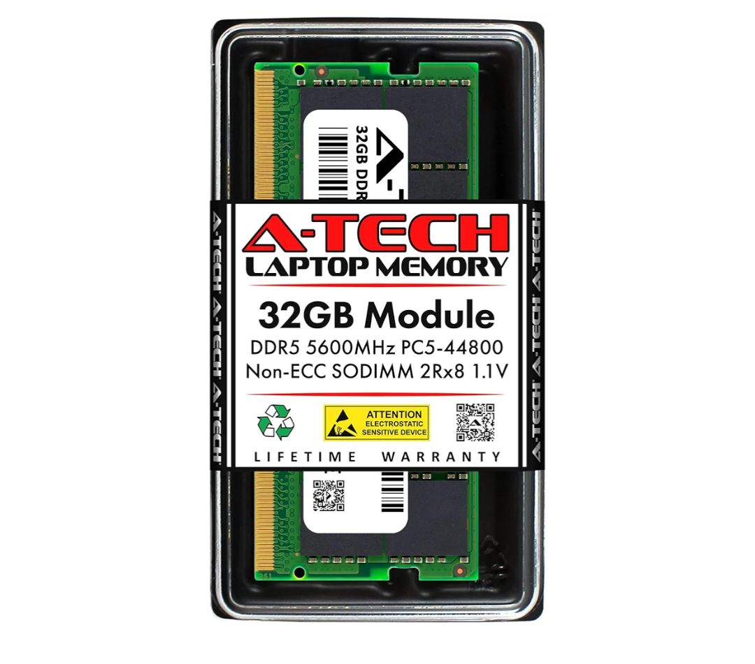A-Tech 32GB DDR5 5600MHz PC5-44800 CL46 SODIMM 2Rx8 Dual Rank 1.1V Non-ECC Unbuffered SO-DIMM 262-Pin Laptop Computer RAM Memory Upgrade Module