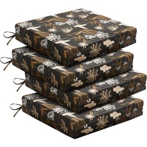 downluxe Outdoor Chair Cushions Set of 3 for Patio Furniture, Water-Resistant Square Corner Patio Chair Cushions with Ties, High Density Foam Outdoor Seat Cushion, 18.5" X 16" X 3", Nightbird (18.5x16x3 Inch (Pack of 3))
