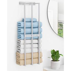 Bathroom Towel Storage Wall, Bethom Towel Rack for Bathroom Wall Mounted, Bath Towel Holder Wall Can Holds Up to 6 Large Rolled Towels, Brushed Nickel