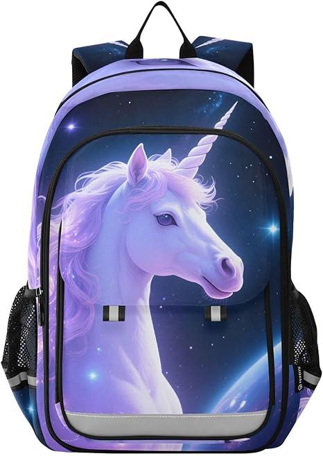BOENLE White Unicorn Galaxy Purple Backpack for Girls Kids Elementary Middle School Bag Laptop Backpack Travel Rucksack : Clothing, Shoes & Jewelry