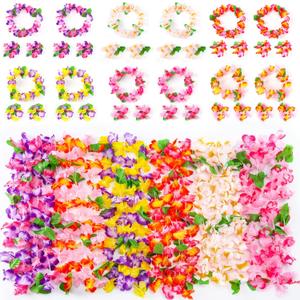 FUTUREPLUSX Hawaiian Leis, 48PCS Luau Party Decorations Including Necklace Headbands and Wristbands for Tropical Themed Party Girl Birthday Decor