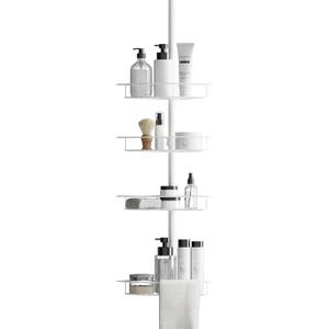 Zenna Home Tension Pole Shower Caddy Corner Organizer, Adjustable Standing Shower Caddy with 4 Baskets and Built in Towel Bar, Rust Resistant Bathroom Tension Rod Organizer, 60 to 97 Inch, White