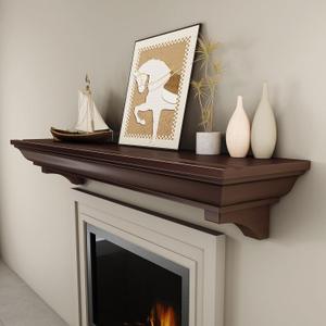 48 Inch Fireplace Mantel Shelf, Invisible Heavy Duty Bracket Floating Mantle for Over Fireplace, Wall Mounted Handcrafted Hollow Solid Wood Design, Rustic Traditional Fireplace Decor (Walnut)