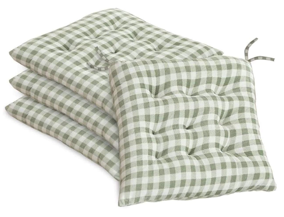 Set of 4 Chair Cushions,Dining Kitchen Chairs Seat Cushions for Outdoor Patio with Ties, 16 X 16 Inches Black and White Plaid Dining Chair Cushions