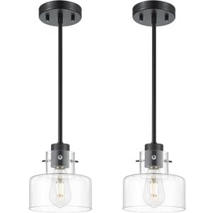 2 Pack Pendant Lights Kitchen Island, 6" Matte Black Pendant Light Fixtures Over Island with Clear Glass Shade, Modern Kitchen Island Lighting for Dining Room Entryway, PL124-MB-G-2PK