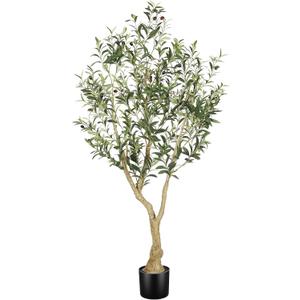 LYERSE Olive Tree 5ft - Olive Trees Artificial Indoor - Faux Olive Tree 5ft with Large Olive Branches and Lifelike Fruits - Fake Olive Tree for Modern Home Office House Living Room Decor