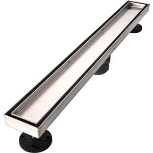 Linear Shower Floor Drain, 24 Inch Brushed Nickel 304 Stainless Steel Bathroom Drains Kit, Rectangular Shower Trench Drain with Reversable Tile-in Pattern Drain Cover & Hair Catcher (Brushed Stainless)