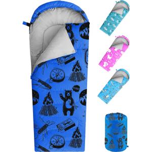 KidzAdventure Mummy Style 32  59F Kids Sleeping Bag with Pillow Sleeve, 4 Season, Lightweight and Backpacking Style, Ideal for Camping, Sleepover, Boys, Girls, and Youth (Blue youth up to 5'7")