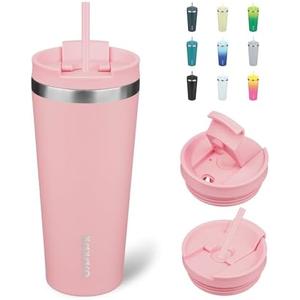 BJPKPK 22oz Tumbler With lid And Straw Stainless Steel Travel Coffee Mug Insulated Tumblers Cups,Light Pink