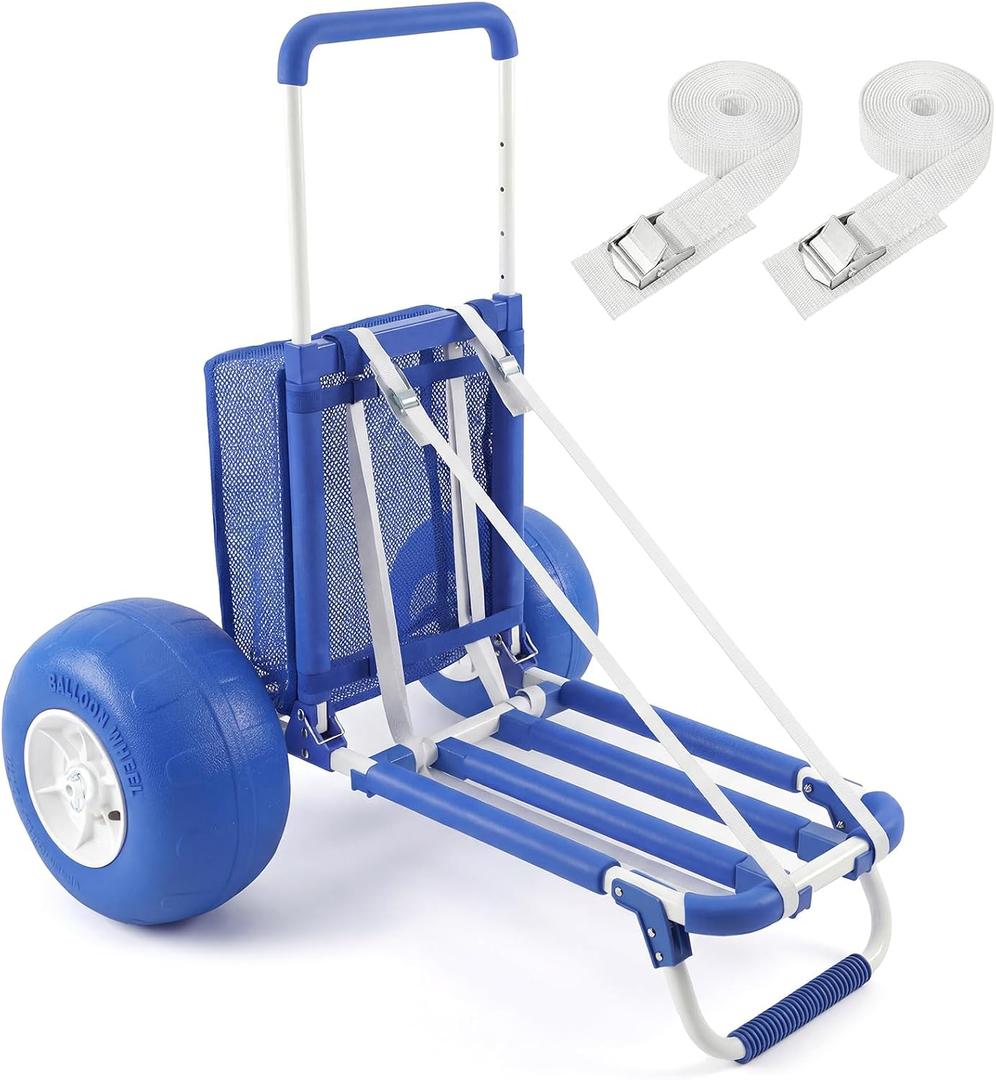 Sekey Beach Wagon with 12" Big Wheels for Sand, Heavy Duty Collapsible Beach Cart with Balloon Tires, Foldable Utility Sand Wagon for Outdoor Camping, Fishing & Groceries. Blue
