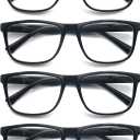 Reading Glasses 2.50 Oversized Large Square Men Readers Black Frame 4 Pack, Comfy Lightweight Eyeglasses for Reading Flexible Spring Hinge
