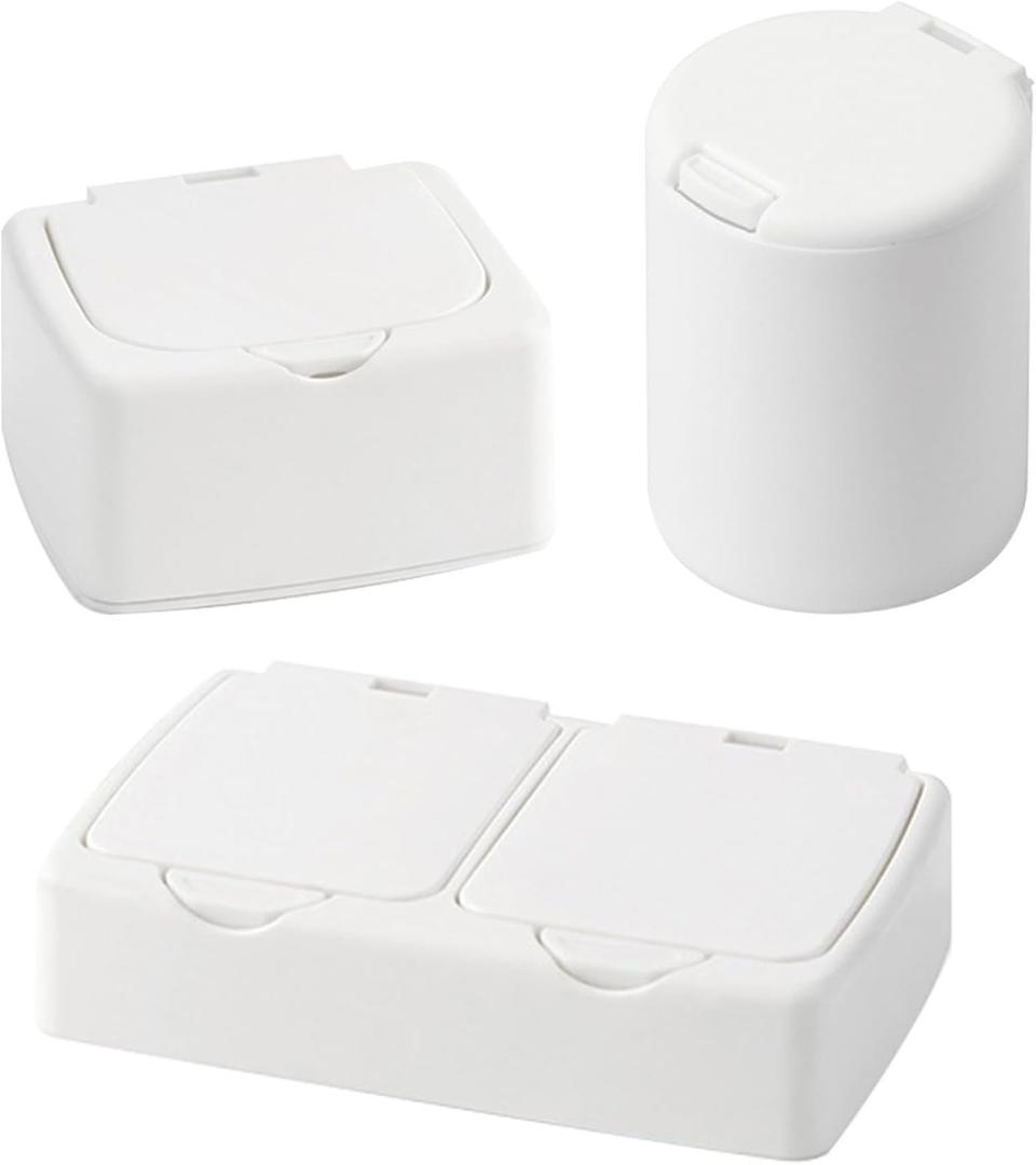 SAGUD 3pcs Cosmetic Cotton Pad Holder Plastic Qtip Holder Dispenser Set Push-on Multifunction Home Bathroom Storage Canister Floss Container with Lid, White