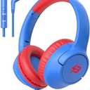 Kids Headphones for School, 85/94 dB Volume Limit, Wired Over Ear Headphones for Kids Boys Girls with Microphone, Foldable Stereo Sound 3.5mm Wired Cord for Kindle Tablet Airplane Travel, Blue