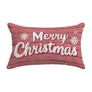 FGFK Pink Merry Christmas Pillow Covers 12x20, Girly Christmas Decor, Rustic Xmas Winter Snowflake Decorative Throw Pillow Covers for Home Living Room Bedroom Sofa Couch