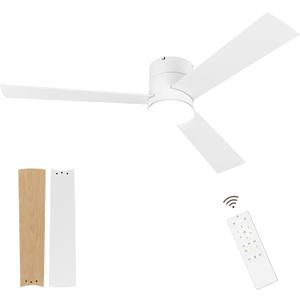 GESUM Flush Mount Ceiling Fan with Lights, 52" Low Profile Ceiling Fans with Remote Control, Dimmable, Quiet DC Motor, Reversible, Outdoor Ceiling Fans for Patios Bedroom Kitchen Porch