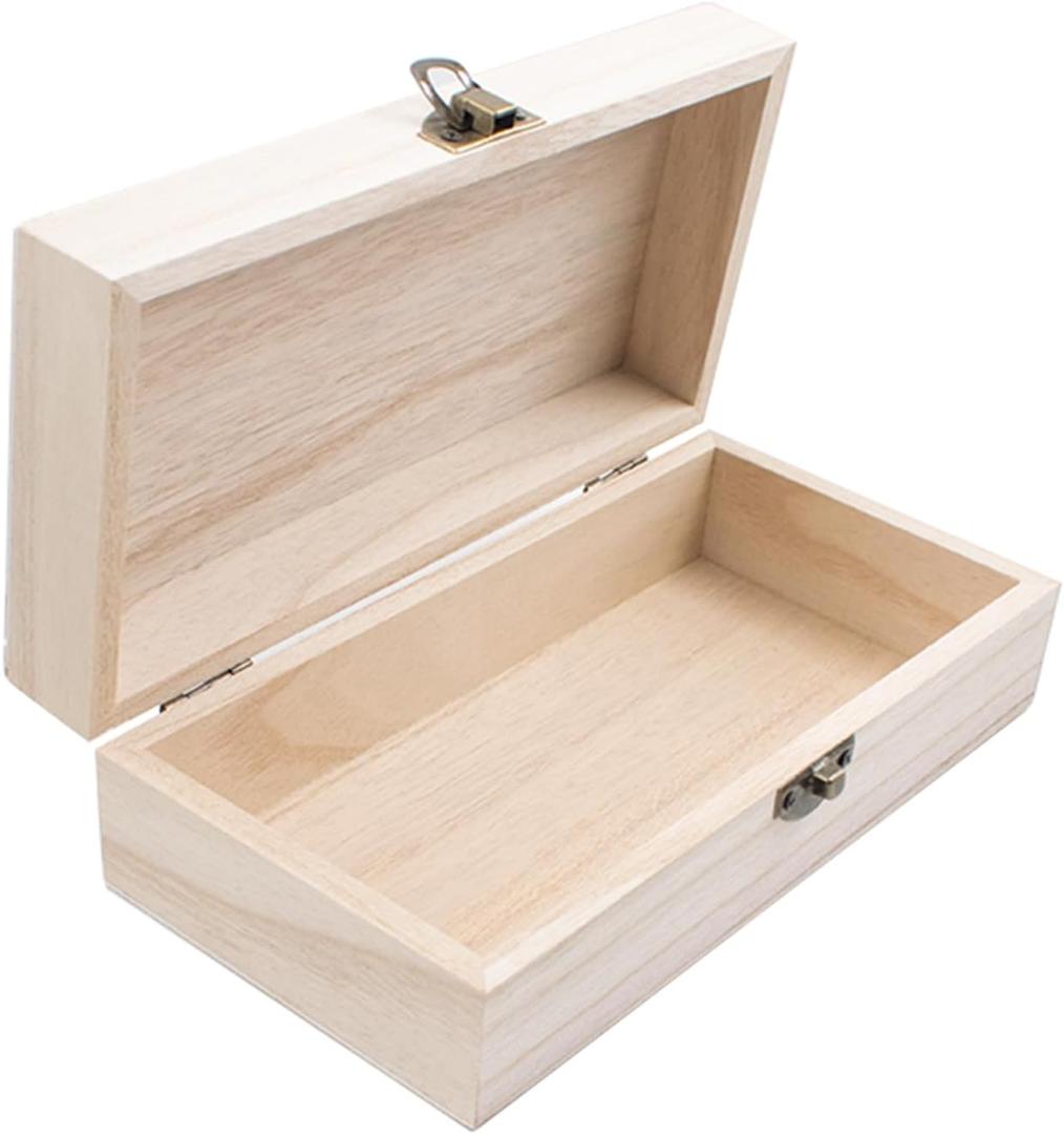 Wood Storage Box with Lid Solid Container Keepsake Decorative Table Large Rectangular Smooth Store Space to Organize Toys Cosmetics Vintage, 7.87 * 3.93 * 2.36 inch, Light Brown